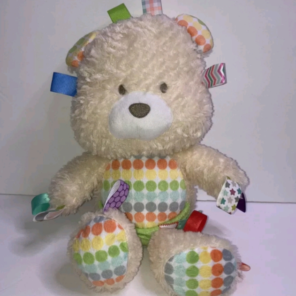 Bright Starts TAGGIES Bear Tactile Cream Plush Teddy Stuffed Animal Lovey